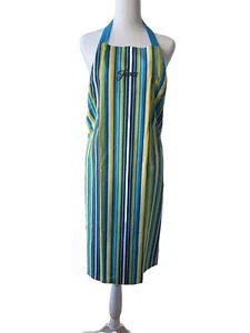 Delantal FiestaWare Calypso Moda Cocina Utilidad Rayas Azul Amarillo Fiesta Nuevo sin Etiquetas - Imagen 1 de 5