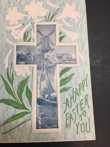 1911 A HAPPY EASTER TO YOU. Vintage Embossed Postcard w/ Dutch Windmill Scene - Bild 1 von 5