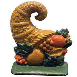 Cornucopia Horn A Plenty Painted Cast Iron Doorstop Cottage Core Free standing - Picture 1 of 8