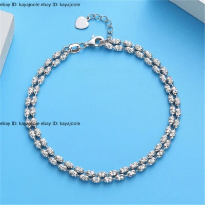 Pure PT950 Platinum Chain Lucky Shiny Beads Link Bracelet 5.5-5.7g 6.7-7.5inch - Image 1 of 4
