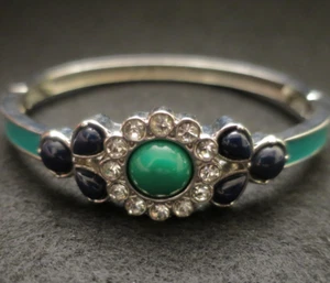Lia Sophia Florid Stretch Bracelet Blue and Green Enamel Bangle Rhinestones - Picture 1 of 7