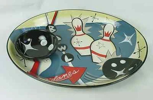 Clay Art Bowling Ball & Pin Design Bowl O Rama Chip & Dip Entertainment Set NIB - Picture 1 of 1