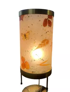 Vintage Mid Century Modern Cylinder Table Lamp, Butterflies & Leaves, Original - Picture 1 of 5