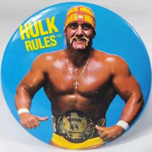 VTG Hulk Hogan Button - Hulk Rules WWF Wrestling Pin-Back 1989 USA Titan Sports - Picture 1 of 7