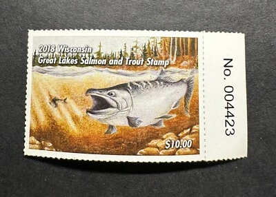 2018 WISCONSIN - State Salmon & Trout Great Lakes Fishing Stamp - MNH - Image 1 of 2