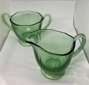 🫖 Vintage Fostoria Fairfax Green Elegant Glass Creamer and Open Sugar Bowl F/SH - Picture 1 of 17