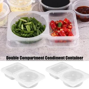 10-20PCS Double Compartment Condiment Container With Lid Disposable Sauce Boxes - Picture 1 of 16