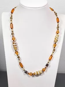Coastal Boho Brown Art Glass Amber Color Necklace 20 inch - Picture 1 of 9