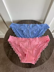 Victoria's Secret DREAM ANGELS Lace Trim Bikini Panty SizeM Pink Hope/Cameo Blue - Picture 1 of 3