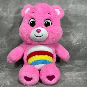 Oso de peluche Care Bears Cheer rosa mediano 14" corazón arco iris en pies y patas - Imagen 1 de 12