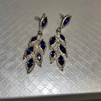 Pendientes colgantes de imitación de zafiro poste azul imitación plata Foto 1 de 4