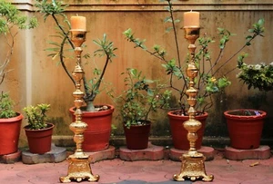 Candle Holder Altar Candle Stand Christian Church Candelabrum Brass Chamberstick - Picture 1 of 12