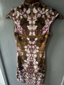 Alexander McQueen Dress pink gold Rose Bodycon Jersey stretch Size S UK 8 NEW - Picture 1 of 8