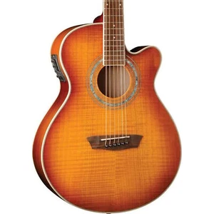 Washburn EA15 Mini Jumbo A/E Guitar, Flame Maple Top, Iced Tea Burst - Picture 1 of 3