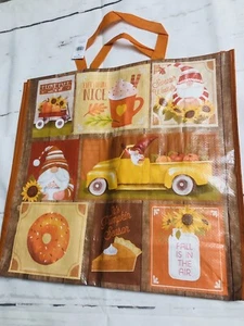 Fall Autumn Reusable Tote Bag 19" X 18" 7" GNOMES - Picture 1 of 5