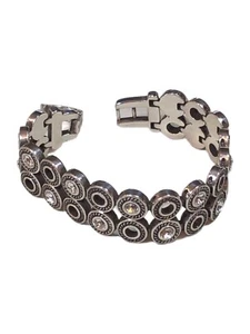Brighton Bracelet Silver Tone Modernist Crystals Circles Wide Heavy Signed MCM - Picture 1 of 8