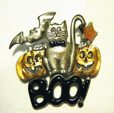 Vintage 1970s Arden J 2" Halloween Pin Cats Bats Pumpkins Boo Pewter Enamels