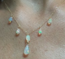 Genuine 4ct Ethiopian fire opal briolette pear pendant necklace solid 14k gold
