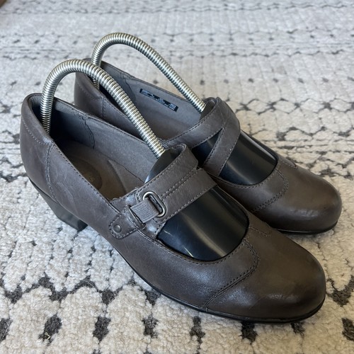 CLARKS Clark's slip on in pelle Mary Janes Ingalls Siene grigio tacco a blocco pieghevole 8 W