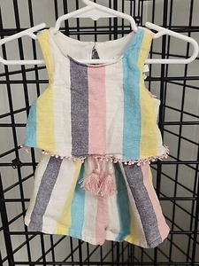 Rare Editions 1 Pc - Baby Girls Pastel Striped Tassel Romper Size 6 /9 Months - Picture 1 of 4