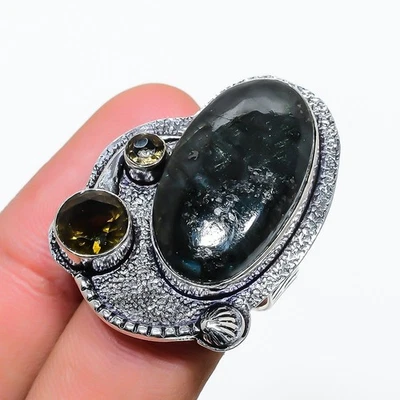 Labradorite, Topaz Gemstone 925 Sterling Silver Gift Jewelry Ring Size 5.5 t603 - Image 1 of 3