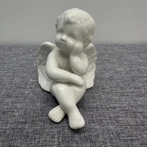 "Postura de pensamiento de querubín ángel de cerámica Keypoint vintage de 3,5"" de alto" - Imagen 1 de 7