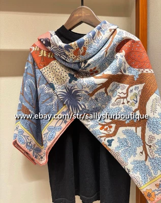 2025 Sallys 70% Cashmere 30% Silk Wrap Scarf Girl Moon Print 2 Face Shawl 53" - Image 1 of 4