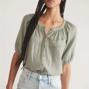 NEW Marine Layer Sz Medium Wren Puff Sleeve Top Lace Detail Oversized Cotton - Picture 1 of 8