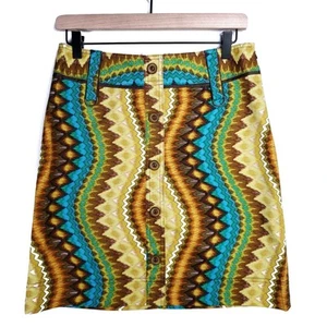 Falda Etcetera Mod Retro Estampado Botón Frontal Talla 4 Marrón Teal Tostado Dorado Mini Línea A - Imagen 1 de 7