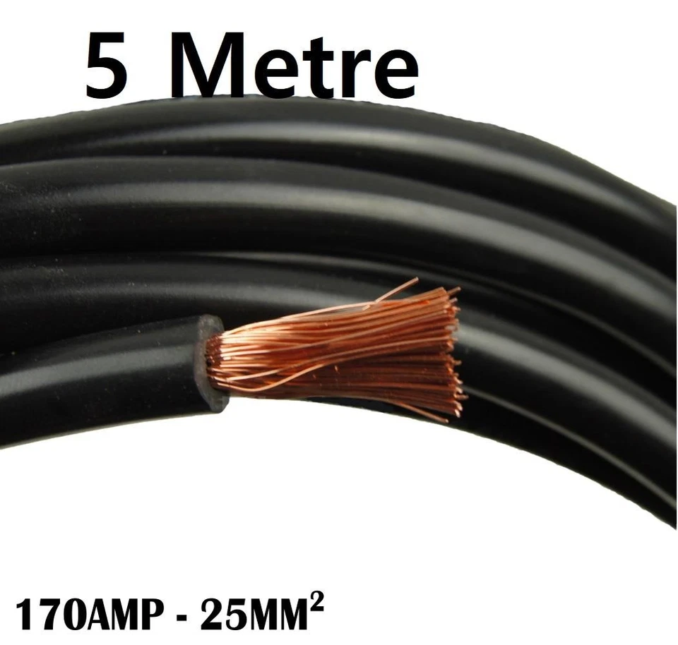 5 Metre 170 Amp Battery Cable Broken Wiring Loom Starter Motor Black Earth - Neg - Image 1 of 3