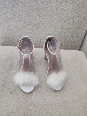 Zapatos AJ para mujer talla 9 blancos sandalias de tacón bloque correa de piel sintética tobillo transparente fiesta Foto 1 de 4
