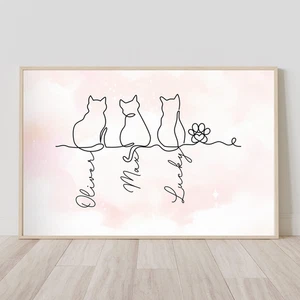 Línea de gato arte regalo para amantes de los gatos - póster personalizado - Imagen 1 de 4