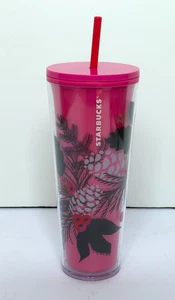 Taza fría de plástico Starbucks 2021 cambio de color - flor de pino rosa 24 oz con pajita - Imagen 1 de 7