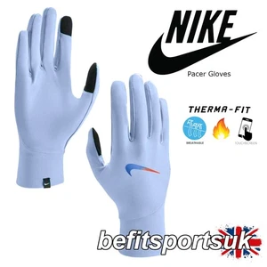 NIKE RUNNING GLOVES MENS PACER DRI FIT GHOST TOUCH SCREEN PHONE WINTER COLD BLUE - Picture 1 of 11