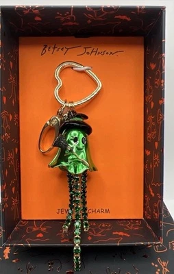 Betsey Johnson Bruja Fantasma Verde Con Bolsa de Cristal Dije Halloween Llavero Foto 1 de 4