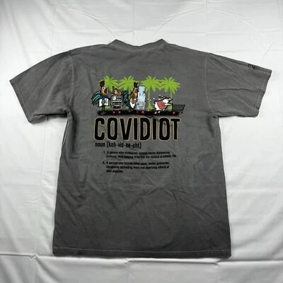 Crazy Shirts Crater Dyed "Covidiot" T-Shirt Men's Gray Graphic Print NWT - Image 1 of 4