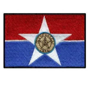 DALLAS TEXAS CITY FLAG FERRO SU TOPPA 3" Applique ricamata Lone Star State NUOVO - Foto 1 di 2