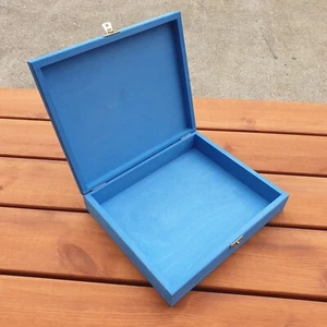 WOODEN JEWELLERY BOX 29 CM LONG, IN BLUE COLOR - Picture 1 of 5