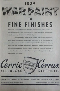 8/1945 PUB CELLON CERRIC CERRUX WAR PAINT FINE FINISHES CELLULOSE SYNTHETIC AD - Picture 1 of 1