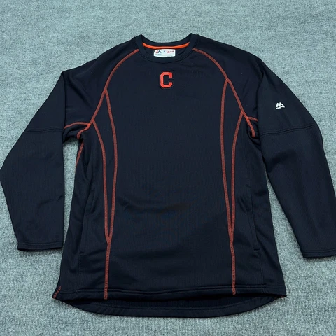 Cleveland Guardians Sweatshirt Mens M Navy Blue Majestic Thermal Waffle Fleece Cover