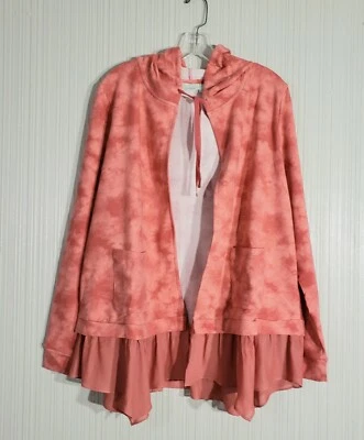 Logo Lounge de Lori Goldstein, chaqueta polar con capucha color coralino, talla L Foto 1 de 4