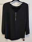 Stitch Fix Fortune Ivy Black Scalloped Blouse, Mixed Material - Size L