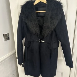 Ivanka Trump BLACK Vicuna Suede Coat S Faux Fur Trim Stunning Pristine - Picture 1 of 7
