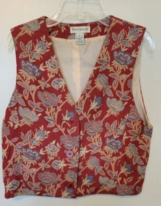Vintage Ann Taylor Women Floral Vest Fitted 4-Button Brocade Fabric Front Size S - Picture 1 of 10