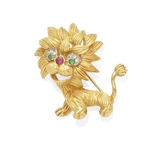Cartier 18k Gold Emerald, Ruby and Diamond Lion Dragon Brooch Vintage - Picture 1 of 6