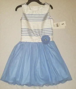 Girl's Jona Michelle Blue & White Sleeveless Flare Dress Sizes 5, 6 - Picture 1 of 3