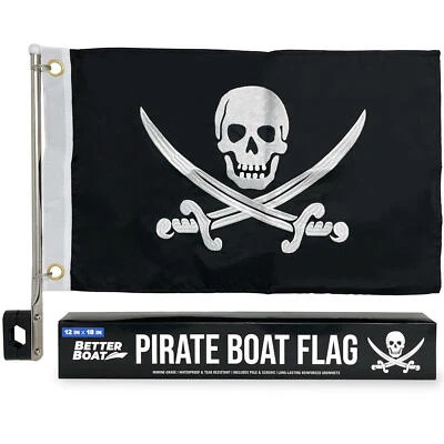 Pirate Flag for Boat Flag Pole Kit Jolly Roger Flag US 12" x 18" - Image 1 of 4