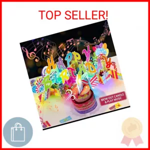 3D PopUp Birthday Cards, 1-100 Age Luxury Blowable LED Light Candle Cake Music H - Picture 1 of 2