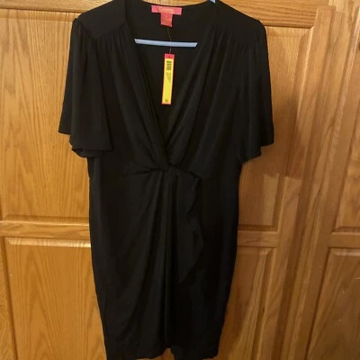 NUEVO CON ETIQUETAS Catherine Malandrino - Vestido Vaina Elástico Acanalado Negro Cuello en V, XL Foto 1 de 3