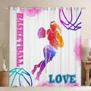 Basketball Lovers Kids Window Curtains,Modern Sports Games Competition Window... - Picture 1 of 7